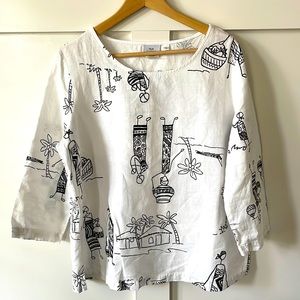 HOT COTTON 100% Linen Africa family Life 3/4 sleeve Blouse Large